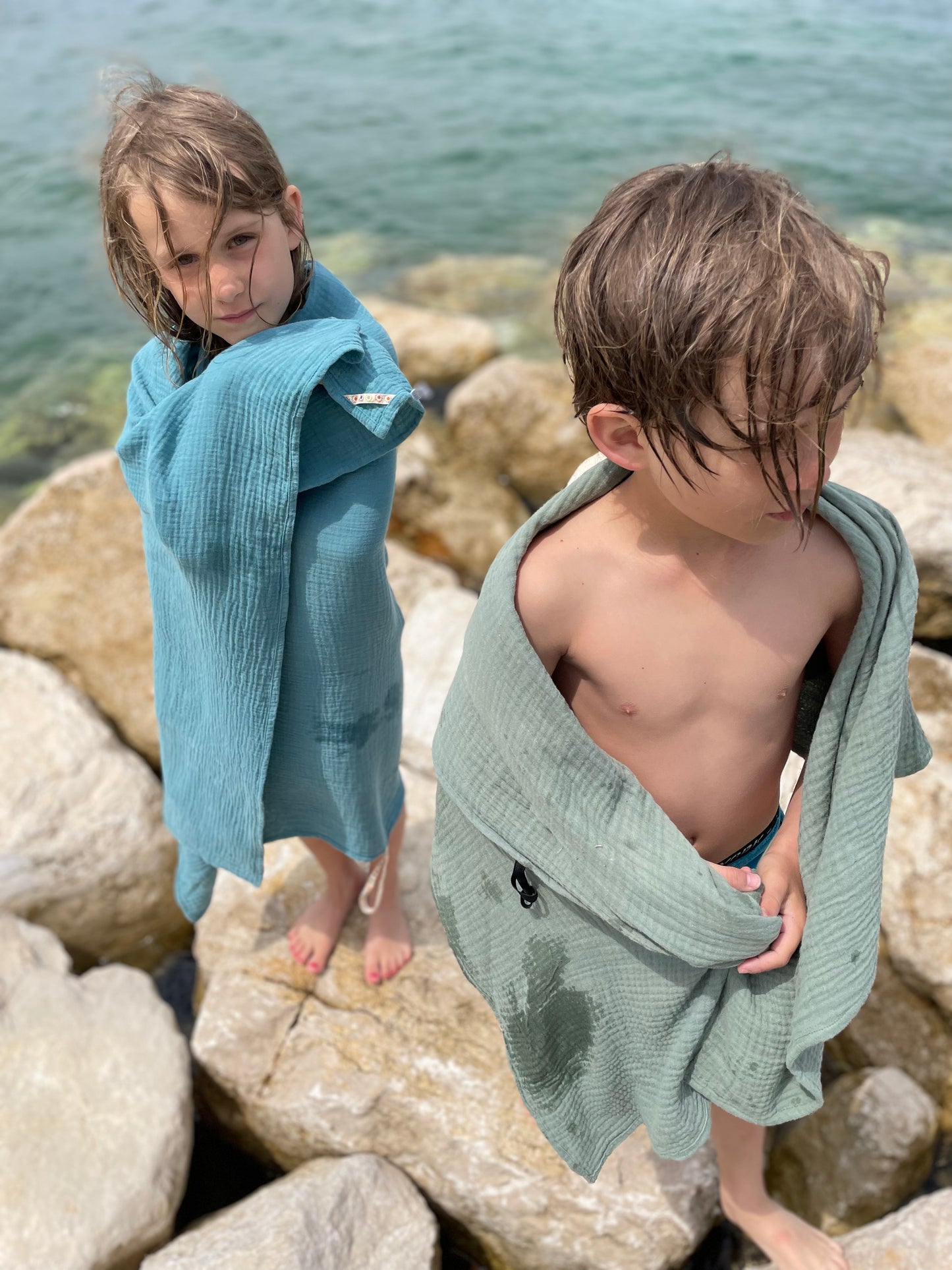 Schultertuch, Strandtuch, Halstuch oder Schal XXL aus Bio Musselin