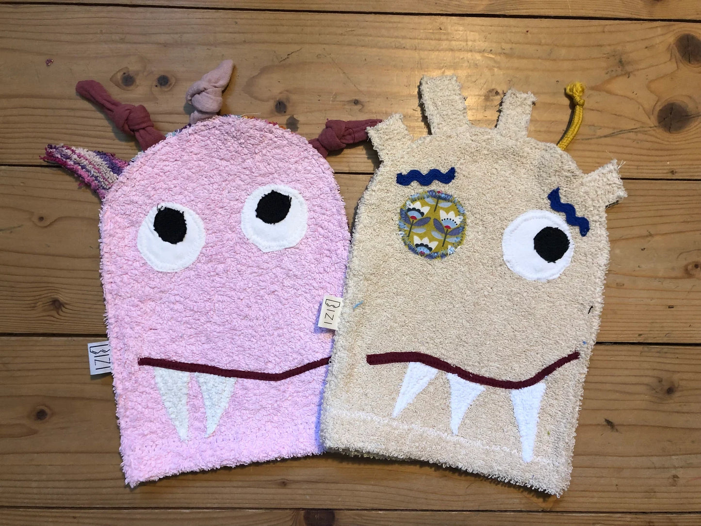 lustige Monster Wasch-Handschuhe, Handpuppe, Upcycling