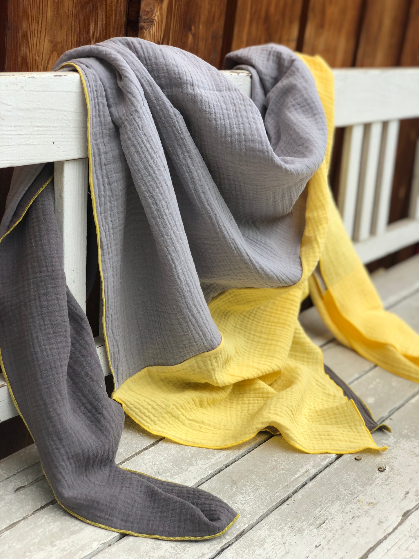 Halstuch XXL aus Bio Musselin, 3 farbig, gelb grau