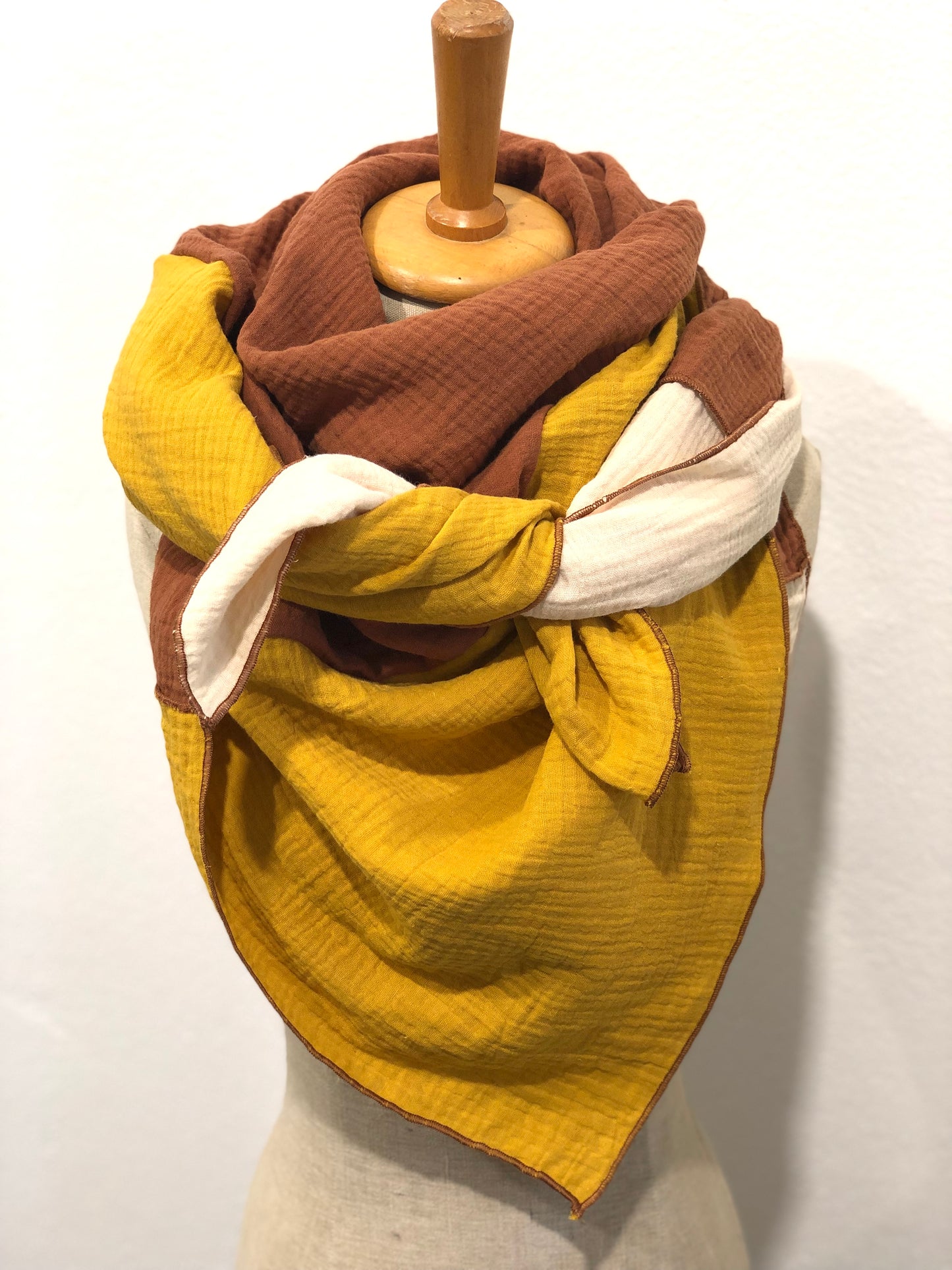Halstuch Damen XXL aus Bio Musselin, 3 farbig braun beige gelb