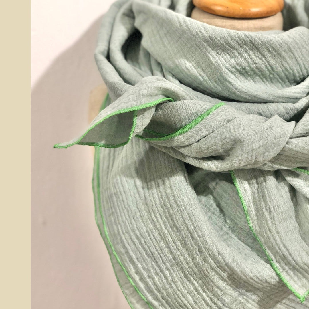 Halstuch oder Schal XXL aus Bio Musselin, Neon Grün Mit