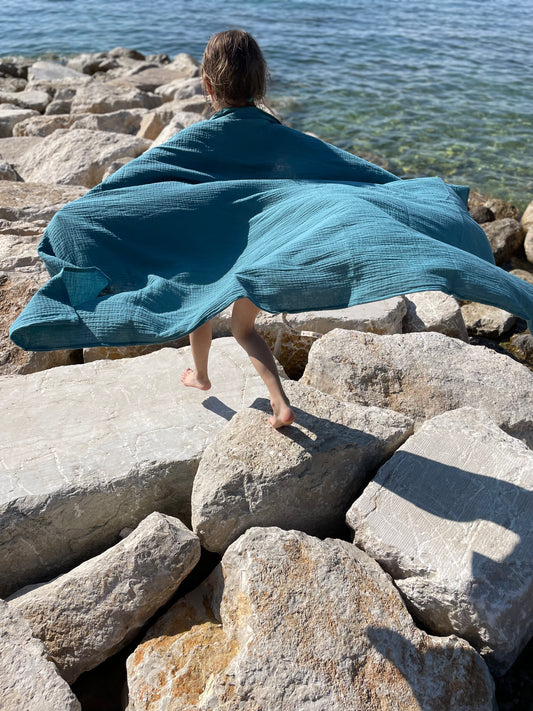 Schultertuch, Strandtuch, Halstuch oder Schal XXL aus Bio Musselin