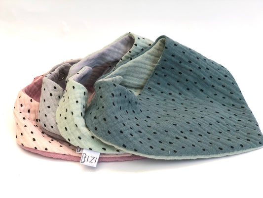 Lätzchen mit Punkte, Dreieckstuch aus Bio Musselin, 2 farbig für Baby und Kleinkinder