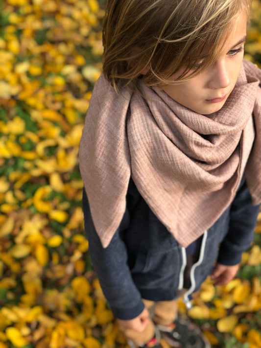 Musselinschal für Kinder, dezente Farben und melierter Struktur, verschieden Größen
