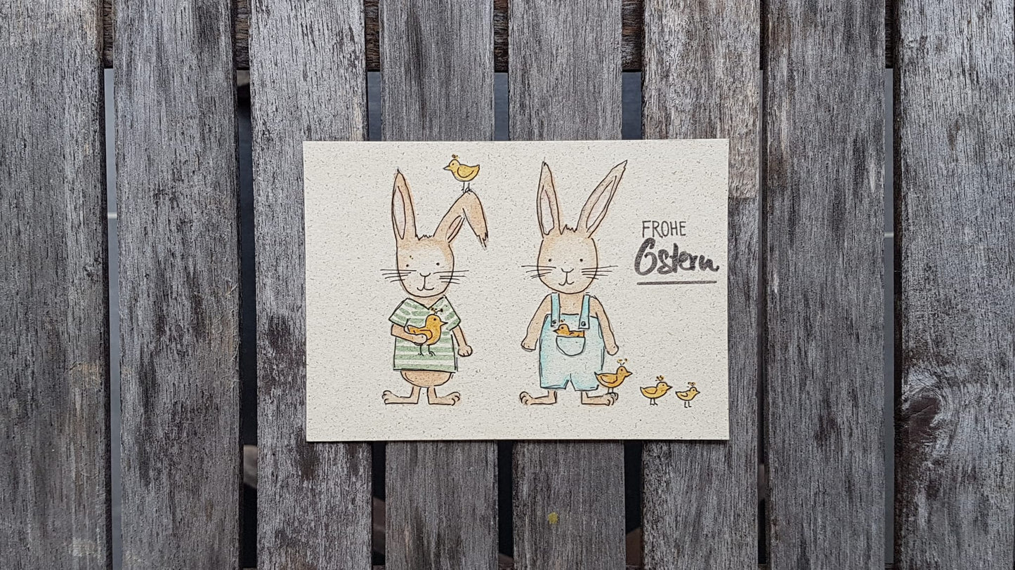 Grußkarte Ostern, handgemalt auf Graspapier, mit Kuvert