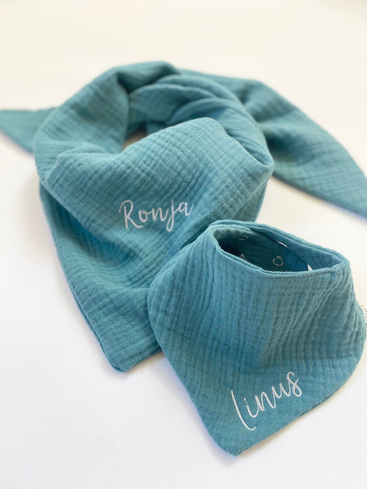 Partnerlook - Lätzchen und Tücher aus Bio Musselin für die ganze Familie, 26 Farben verfügbar