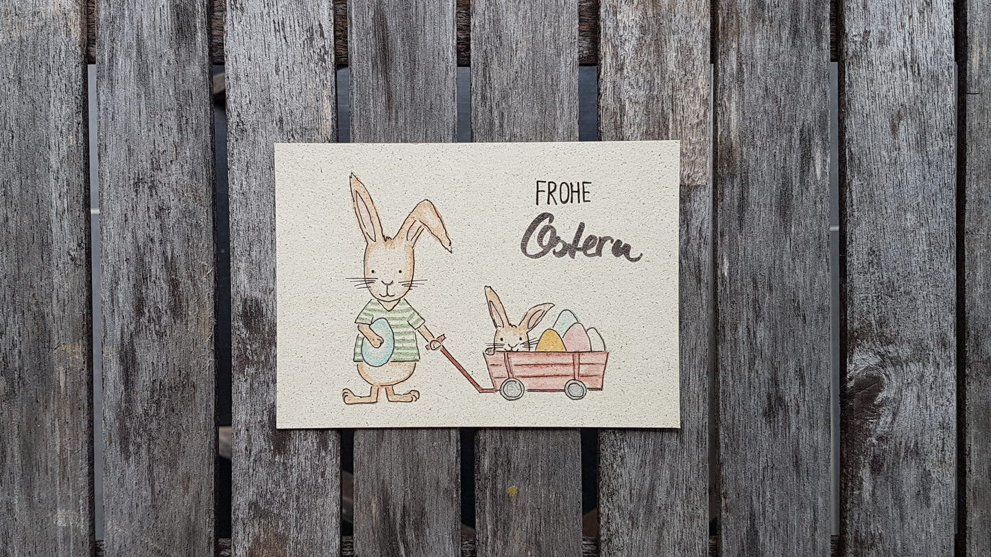 Grußkarte Ostern, handgemalt auf Graspapier, mit Kuvert