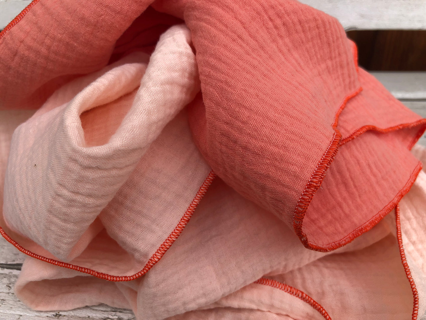Halstuch XXL oder Schal, 2 farbig aus Bio Musselin mit orangem Kontrast