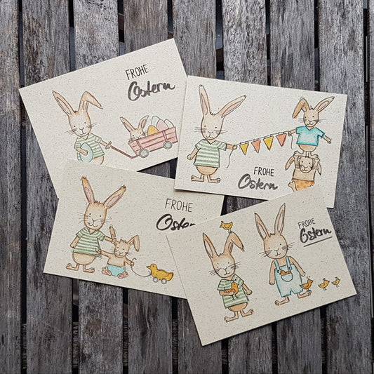 Grußkarte Ostern, handgemalt auf Graspapier, mit Kuvert