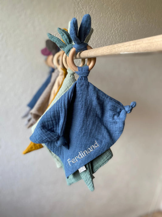 Schmusetuch aus Bio Musselin, Geschenk Geburt, 20 verschiedene Farben - auch Personalisierung möglich