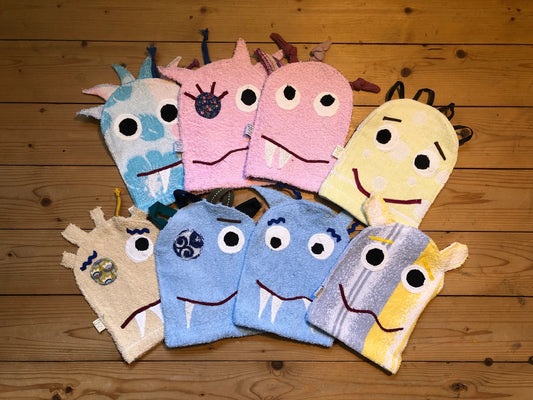 lustige Monster Wasch-Handschuhe, Handpuppe, Upcycling