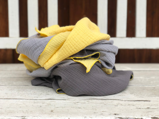 Halstuch XXL aus Bio Musselin, 3 farbig, gelb grau