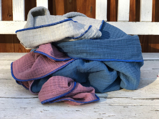 Halstuch XXL aus Bio Musselin, 3 farbig, blau grau Flieder