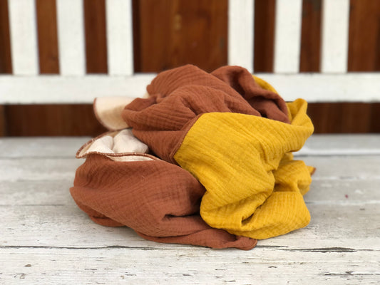 Halstuch Damen XXL aus Bio Musselin, 3 farbig braun beige gelb