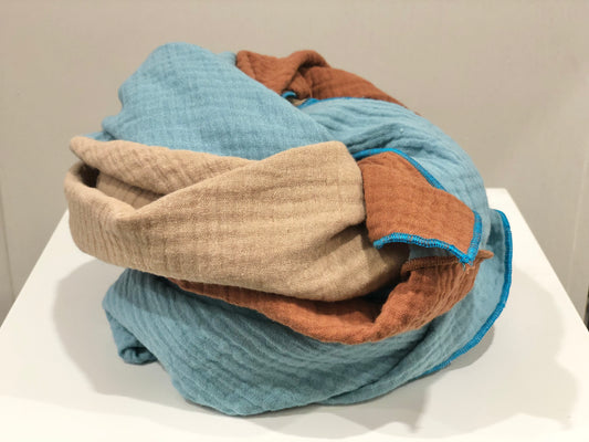 Halstuch Damen XXL aus Bio Musselin, 3 farbig braun beige blau